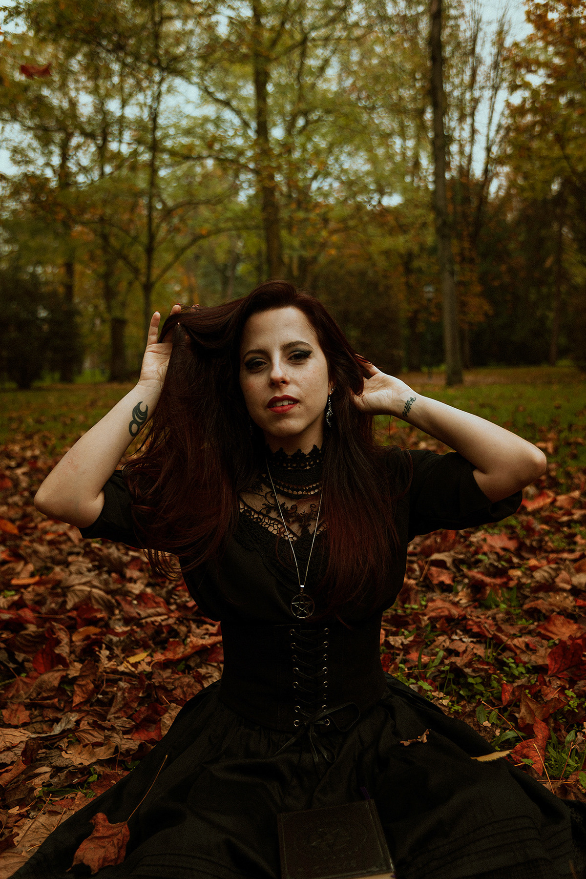 autumn brunette dress Fall gothic model Outdoor portrait Style woman