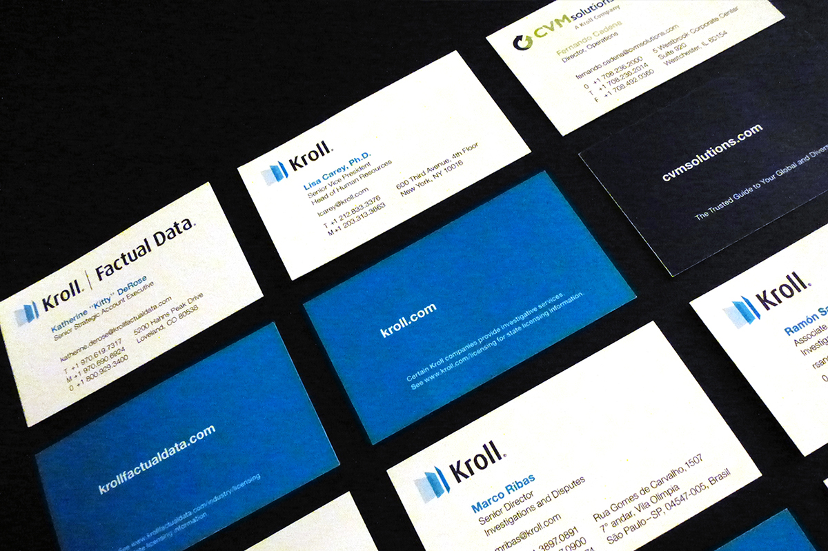 Kroll Kroll Inc. brand guidelines Marketing collateral brochures factsheets reports