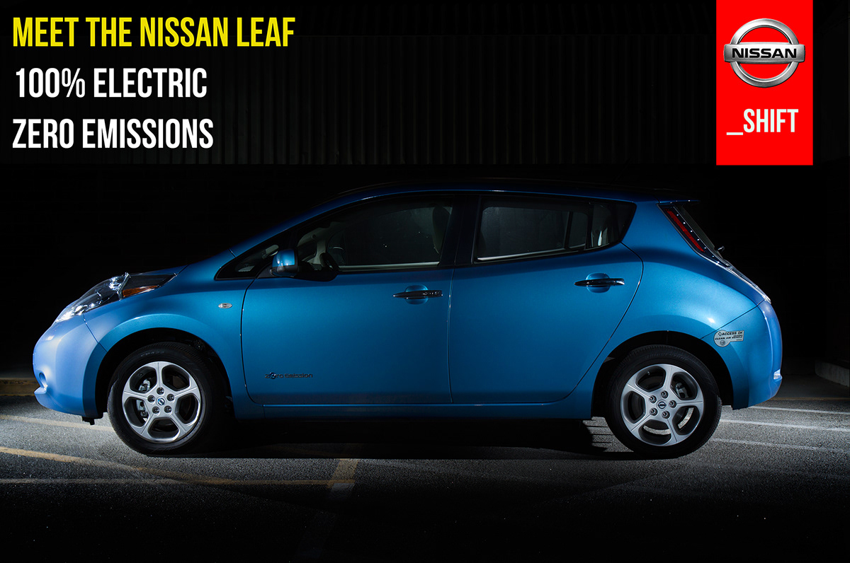 Nissan leaf car Auto automobile ev electric Vehicle green eco-friendly environmentally friendly greentech Promotional print launch