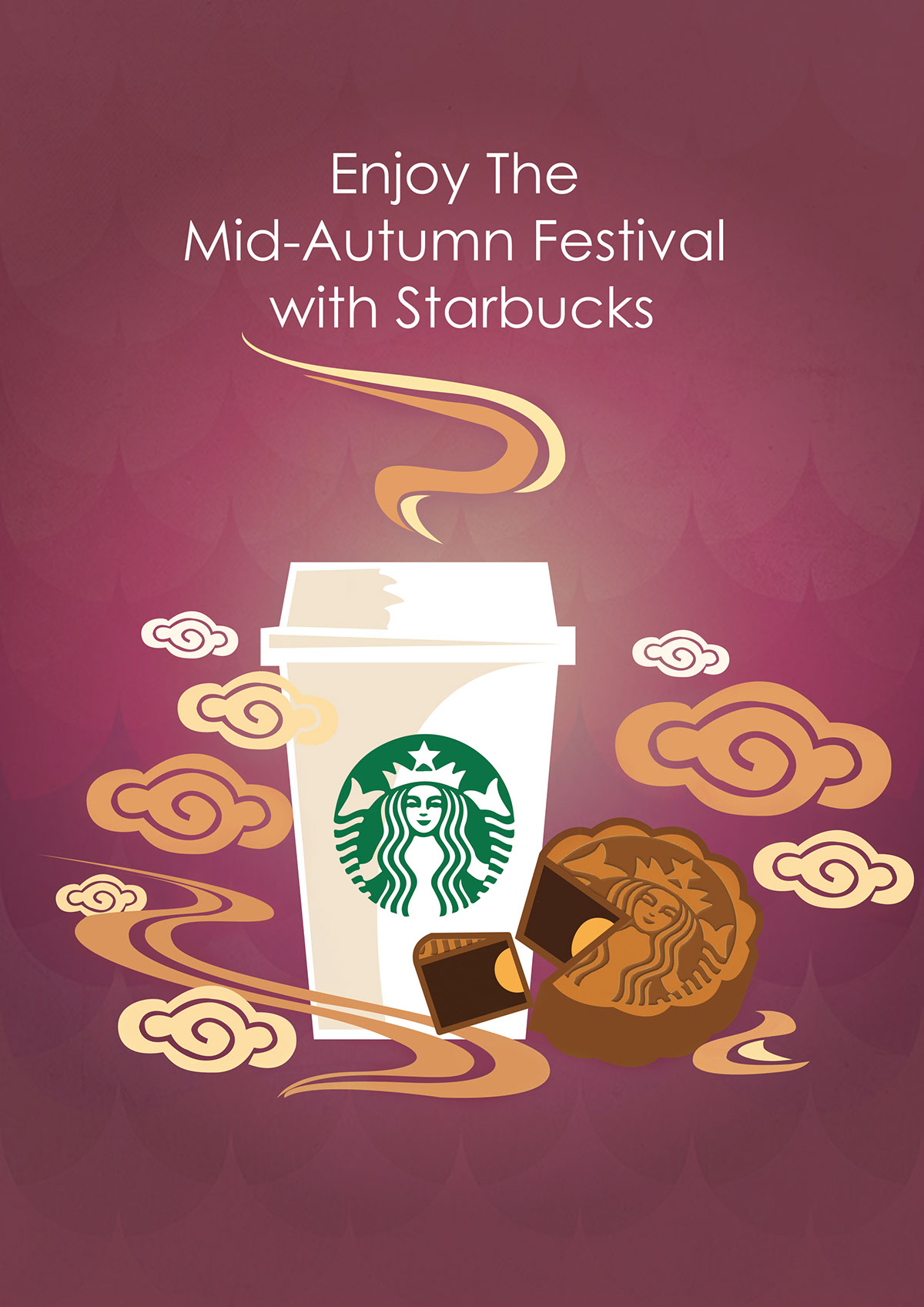Poster ad starbucks mid-autumn mooncake festival Adobe Illustration