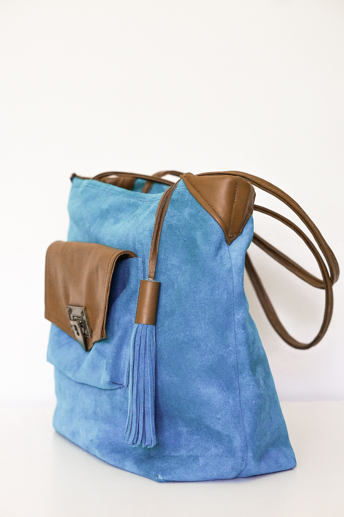 Tote Bag Handbag Design leather sewing contrast blue