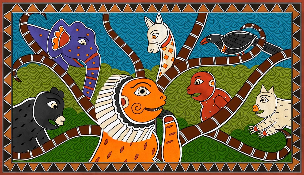 folktales of india folktales animation  madhubani mithila   ILLUSTRATION  India Uttarpradesh  lion's wedding jungle