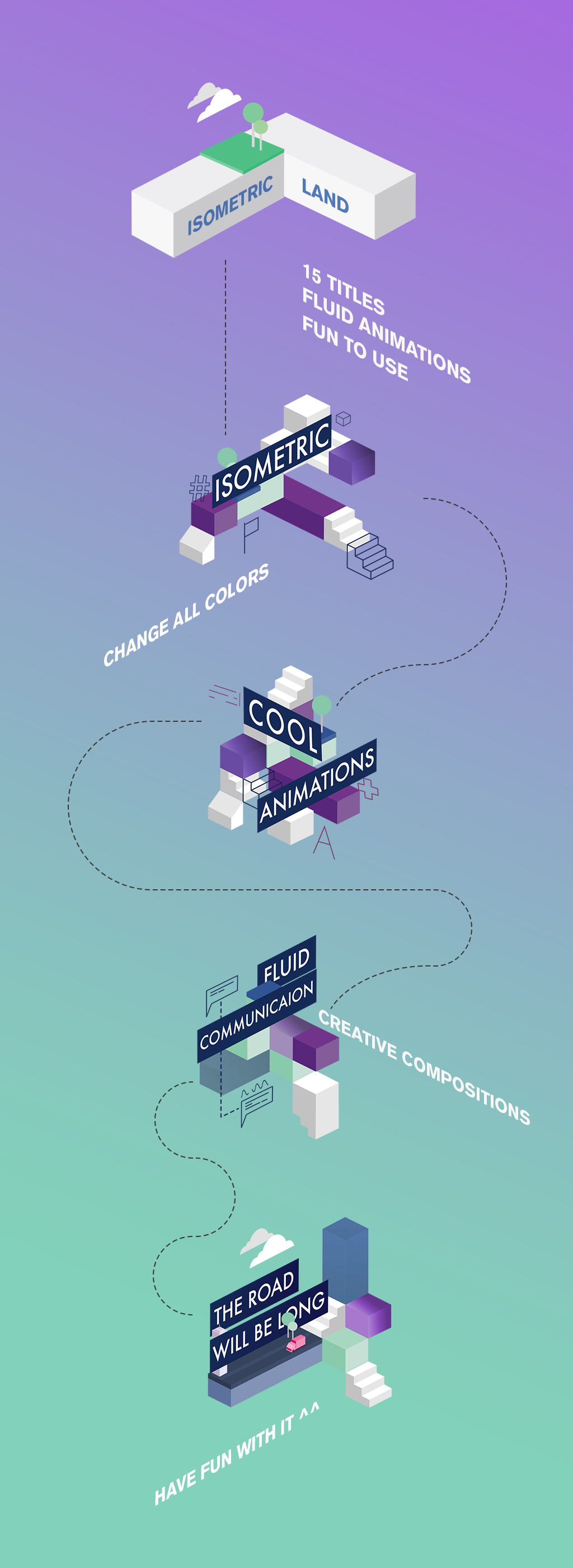 isometric land animation  after effects template Space  cube flat design 2D gradient