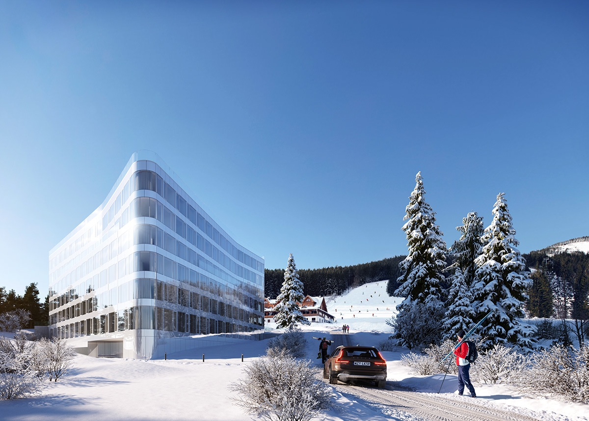 architecture Glazing Render mountains winter Atmoshpere architectural photography visualization