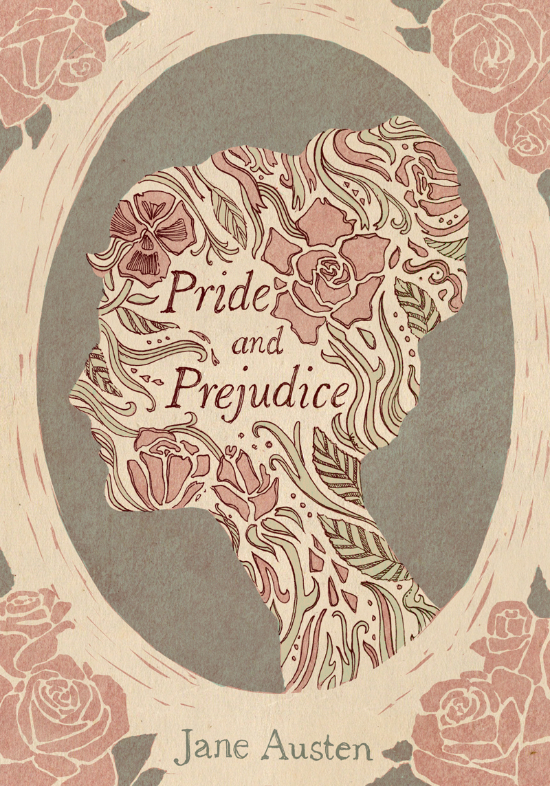 pattern design Pride and Prejudice book cover man woman symbol profile cameo