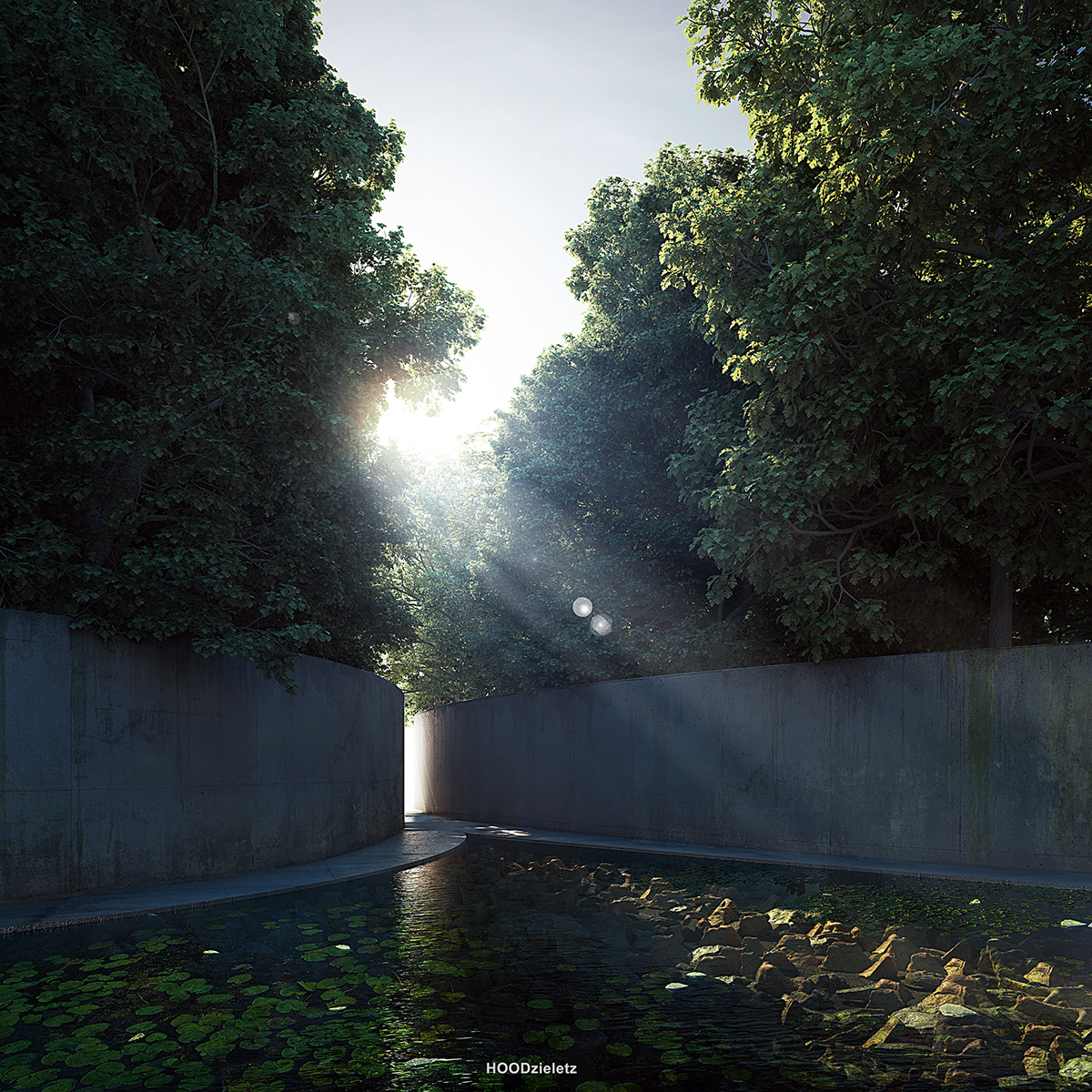 architecture monument visualization concrete forest V-ray adam spychała Brutalism