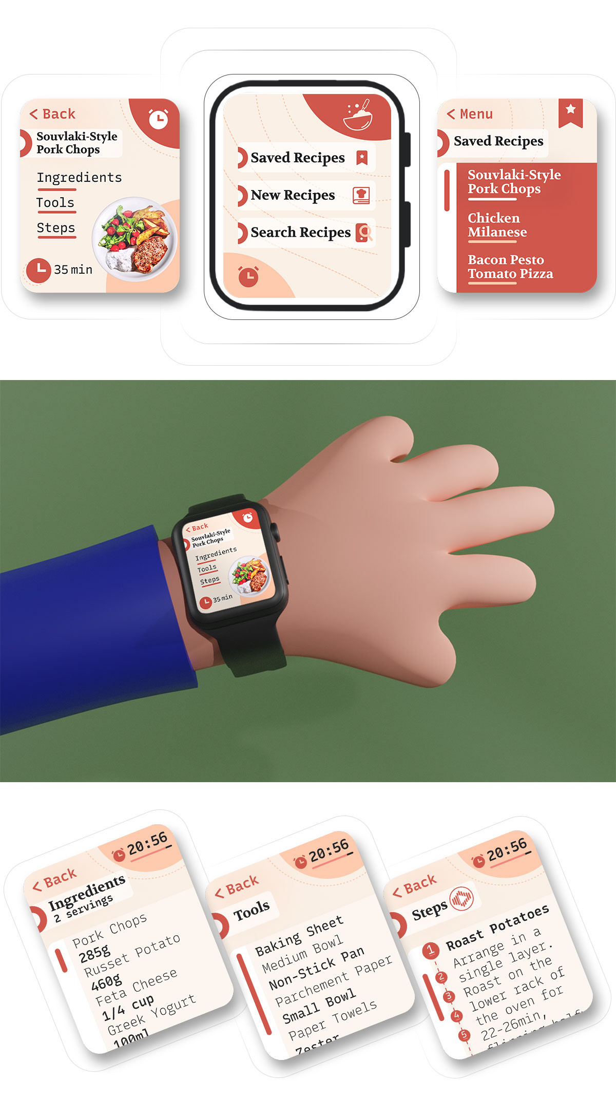app design cooking app Interface smartwatch UI user interface