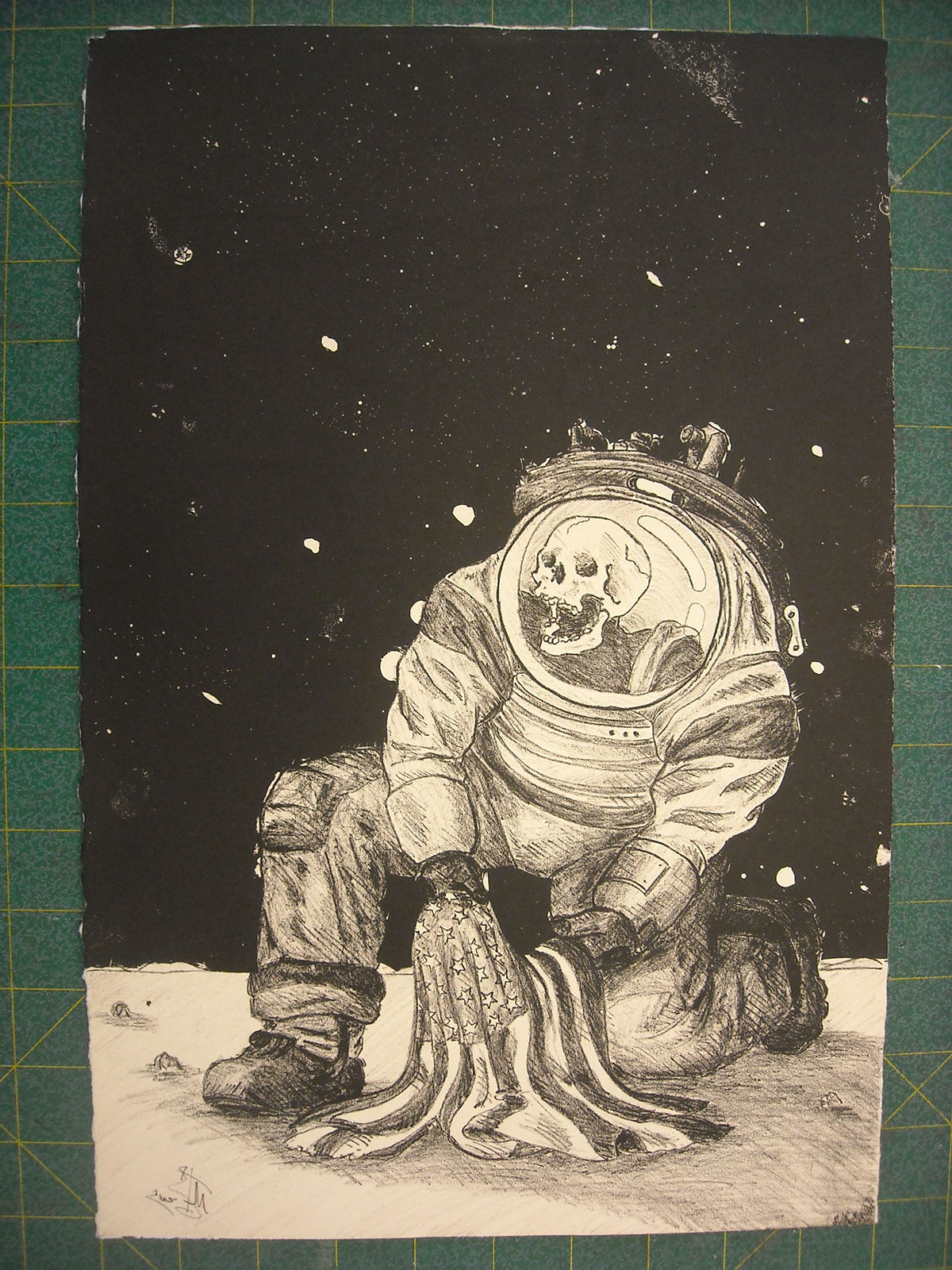 lithography lithograph skeleton astronaut