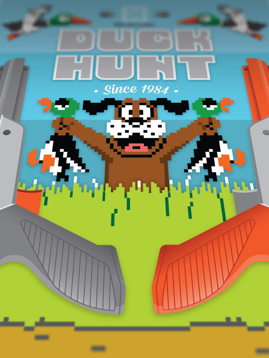 Duck Hunt game poster print Mockup ILLUSTRATION  8bit vintage vector