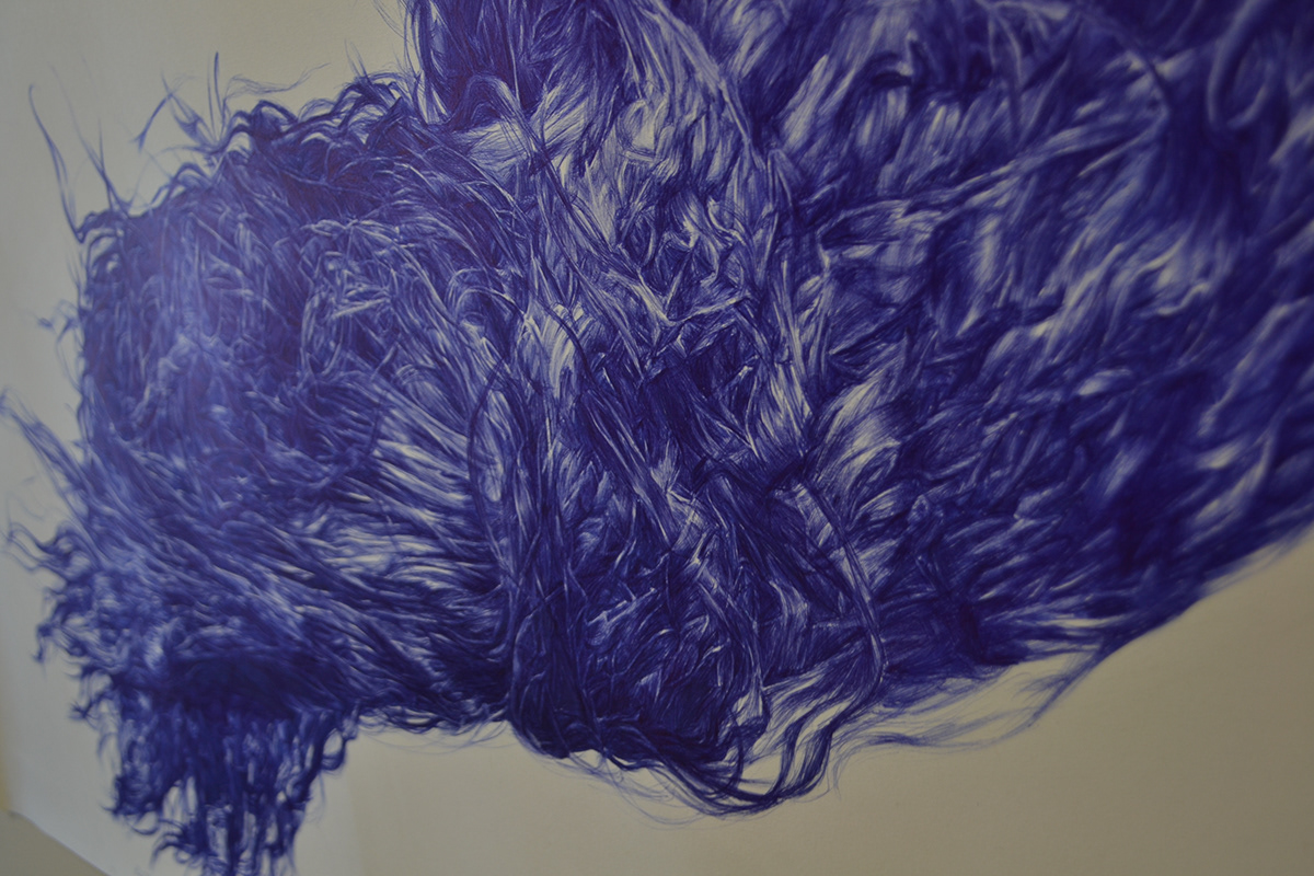 Blue Biro blue pen sketching abstract hair