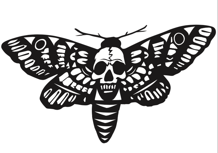 death moth logo screen print black and white skull