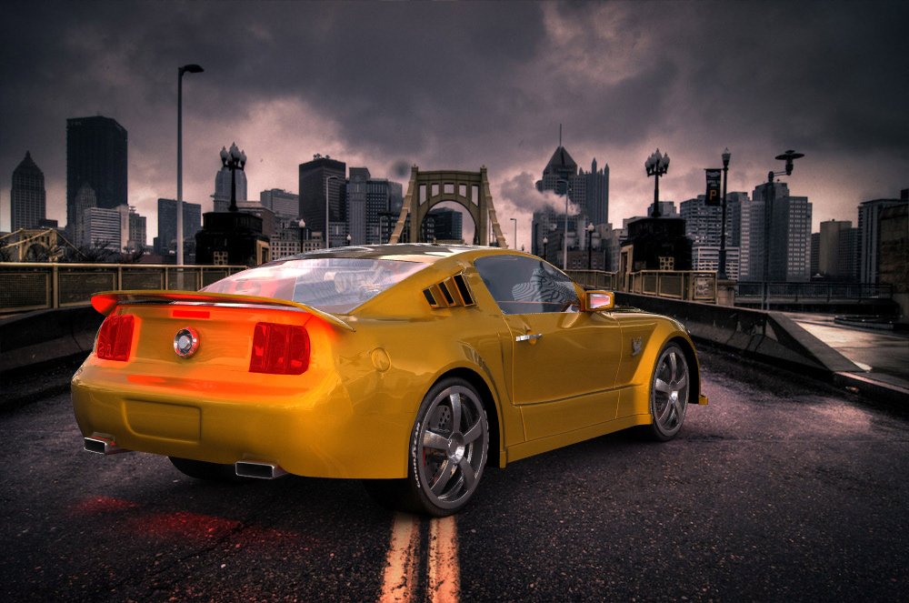 car yellow 3D Ford Mustang fast model light materials design