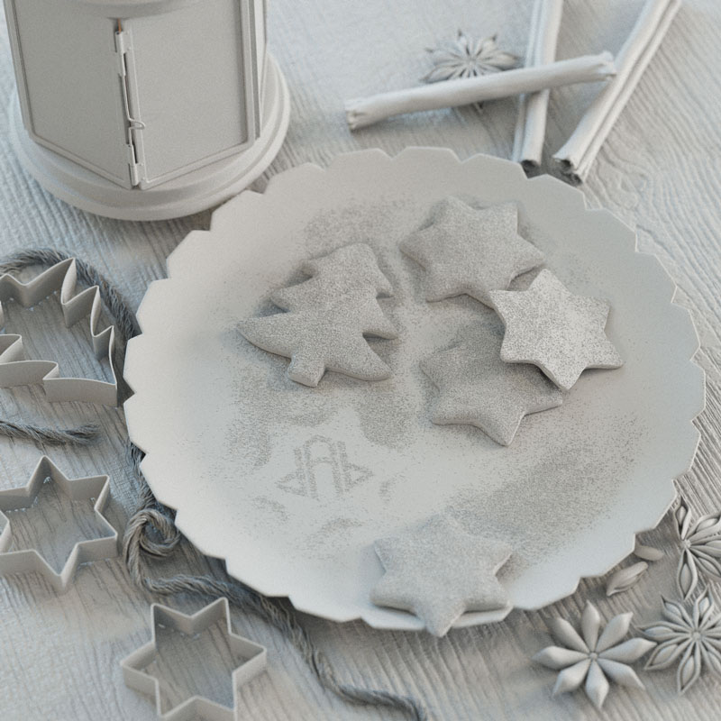 card Christmas 3ds max V-ray Dabarti CGI 3D print cookies Food 