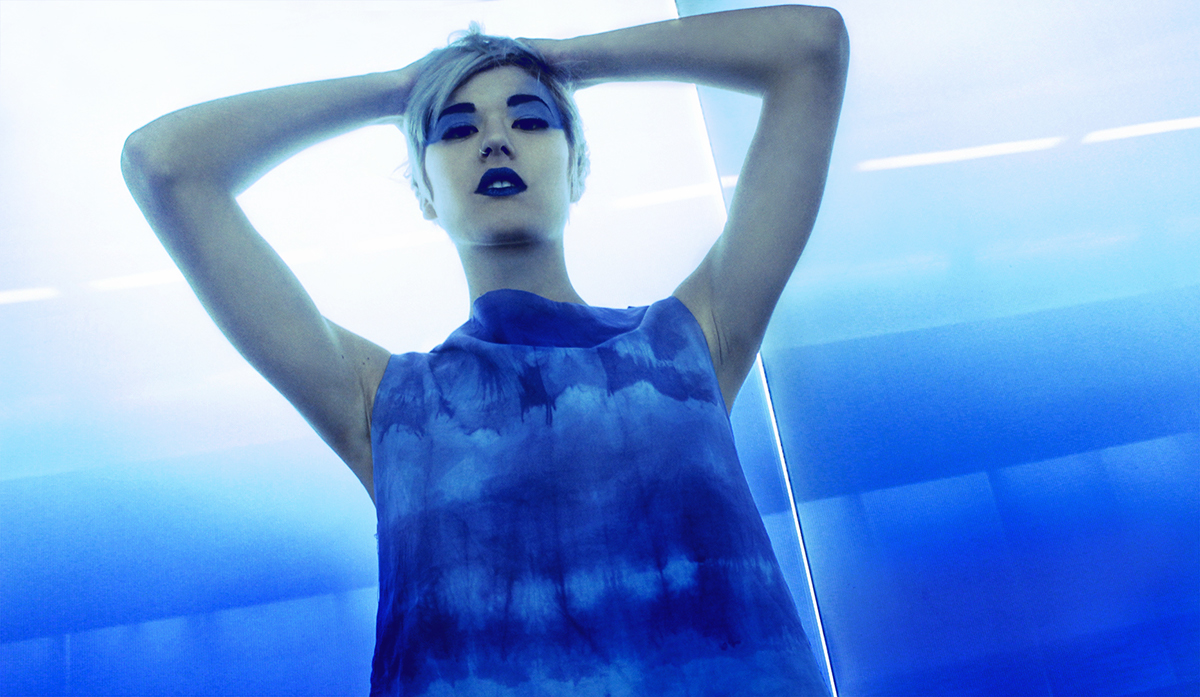styling  woman model sea geometric blue metro Make Up dress