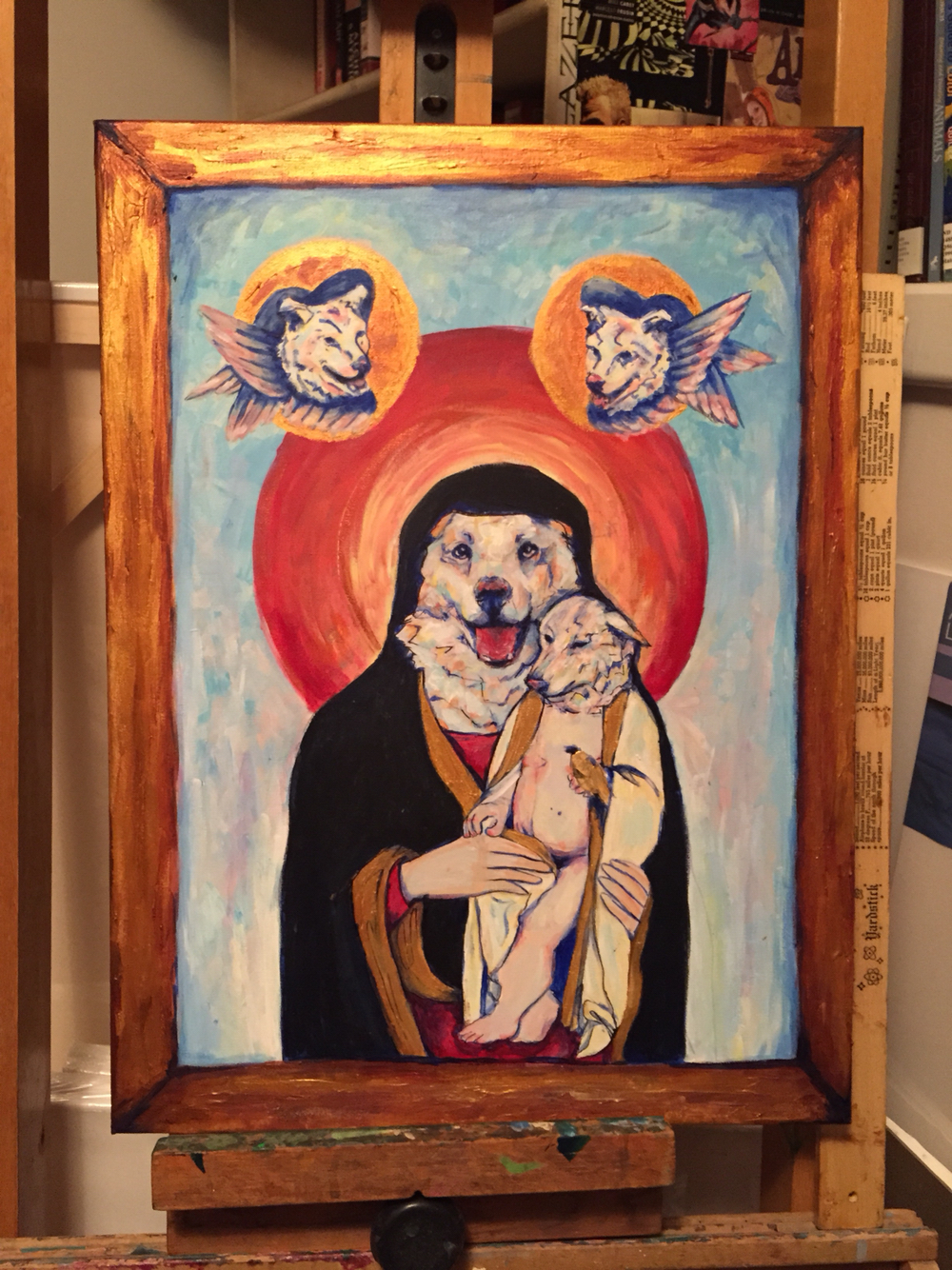 dog Pet Portrait saint madonna seraphim holy Icon Halo