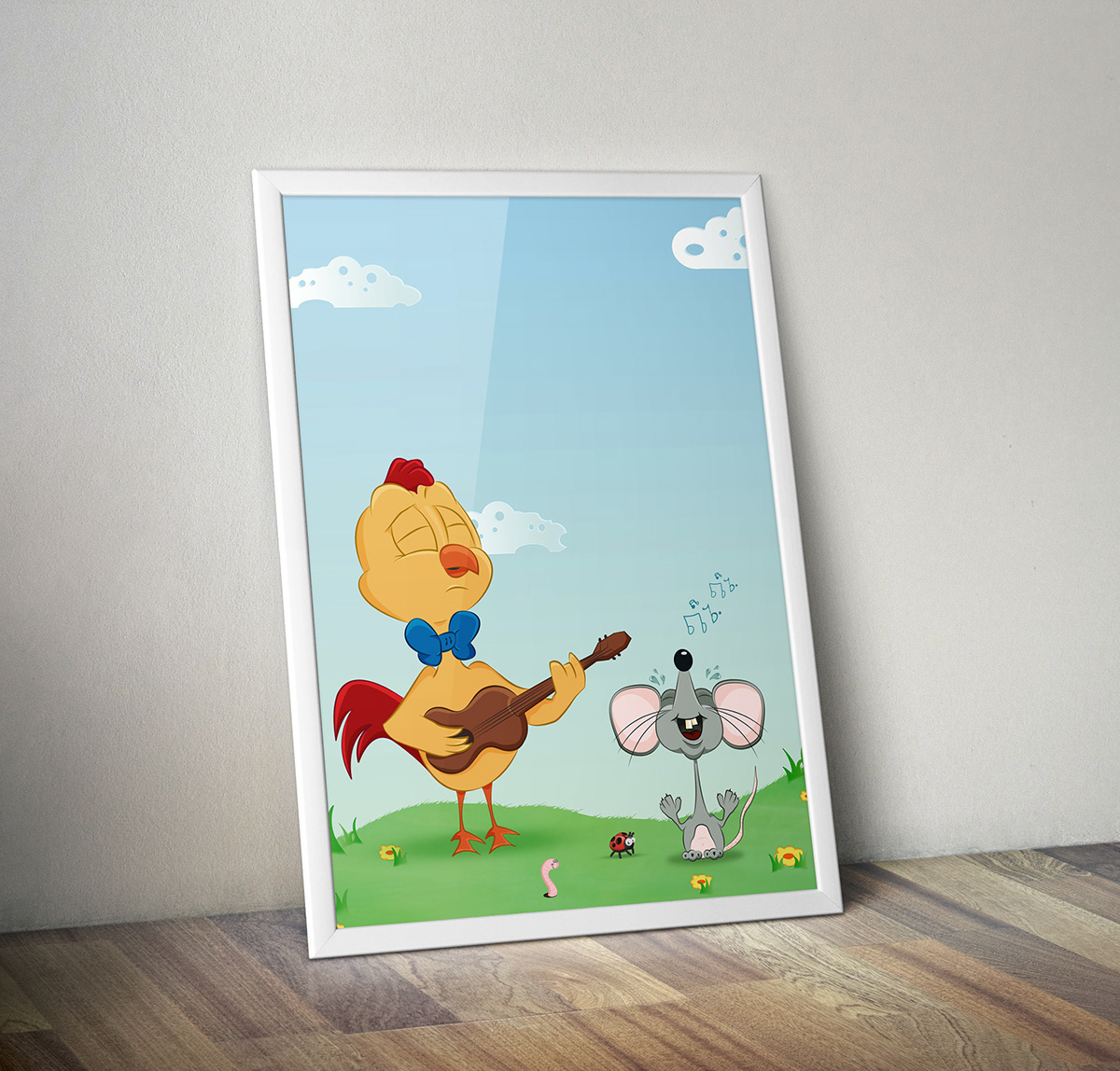 cartoon funny mouse guitar chicken Nature clouds