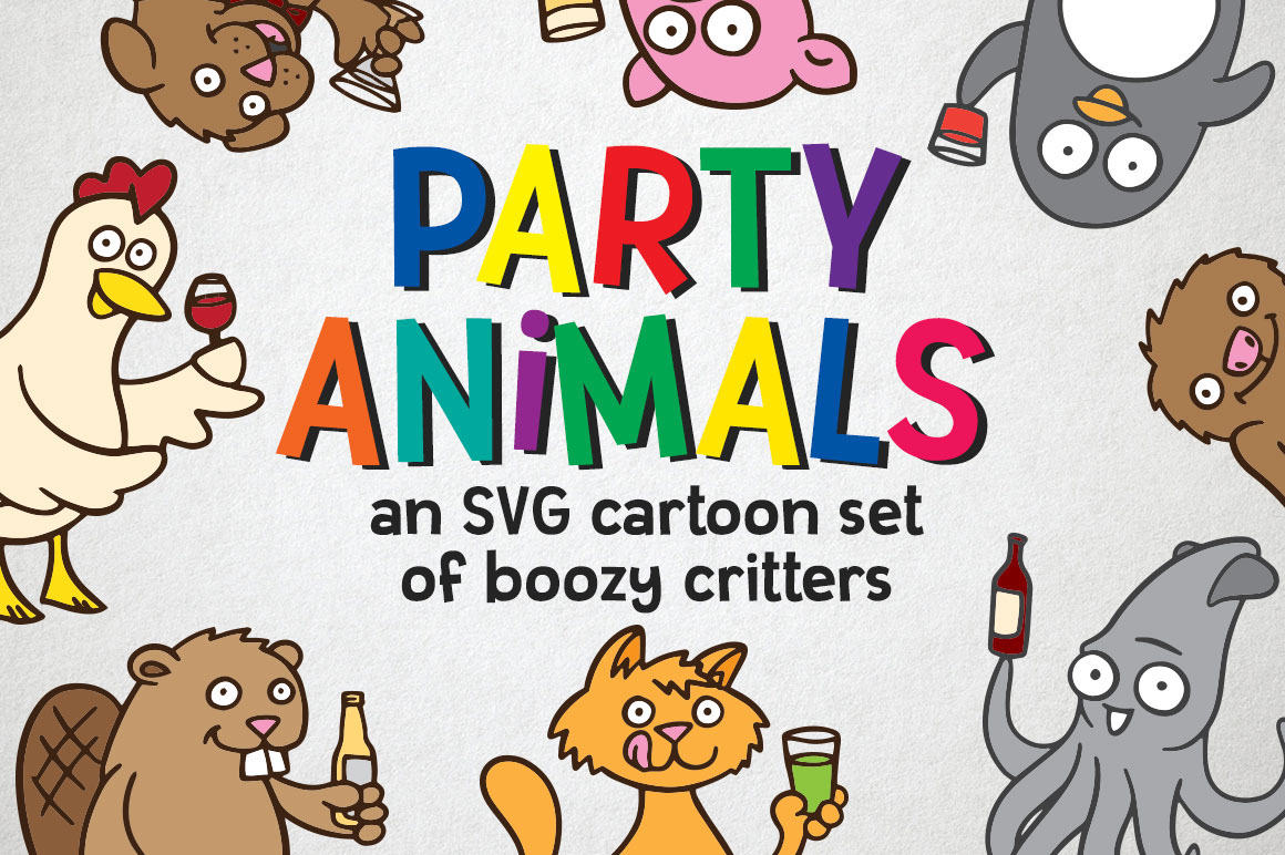 Party Animals - a cartoon set of animals with booze! on Behance