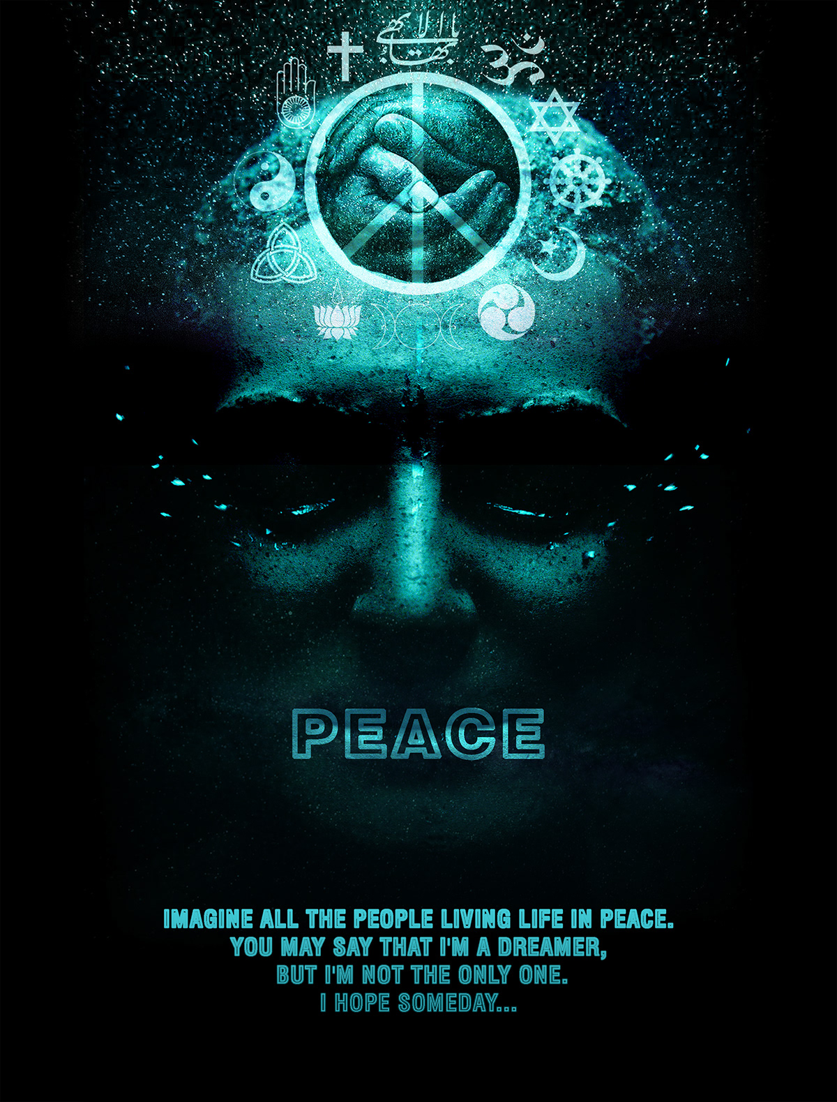 Concept art graphics describes the dilemma of an individual and his own struggle to achieve peace.