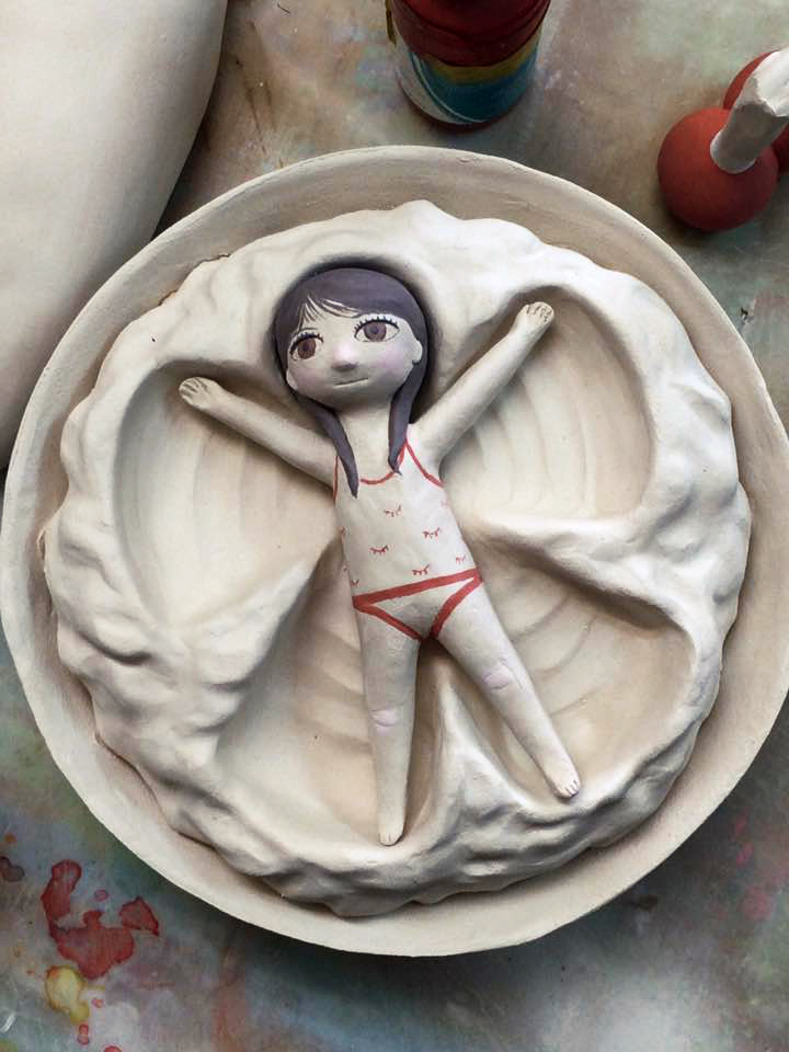 ceramic ILLUSTRATION  childhood Food  nursery motherhood child girl plate porridge