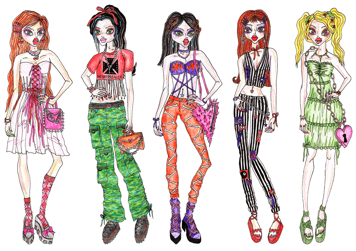 Clothing croquis Fashion  fashion illustration Fashion Illustrations girls gothic ILLUSTRATION  Outfits women