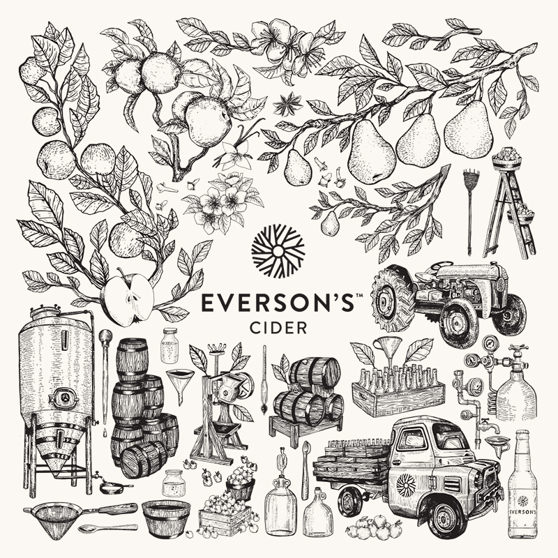 everson's cider hand crafted hand drawn process Cider Making brewery Label beer etching monochrome south africa cape town gnarr