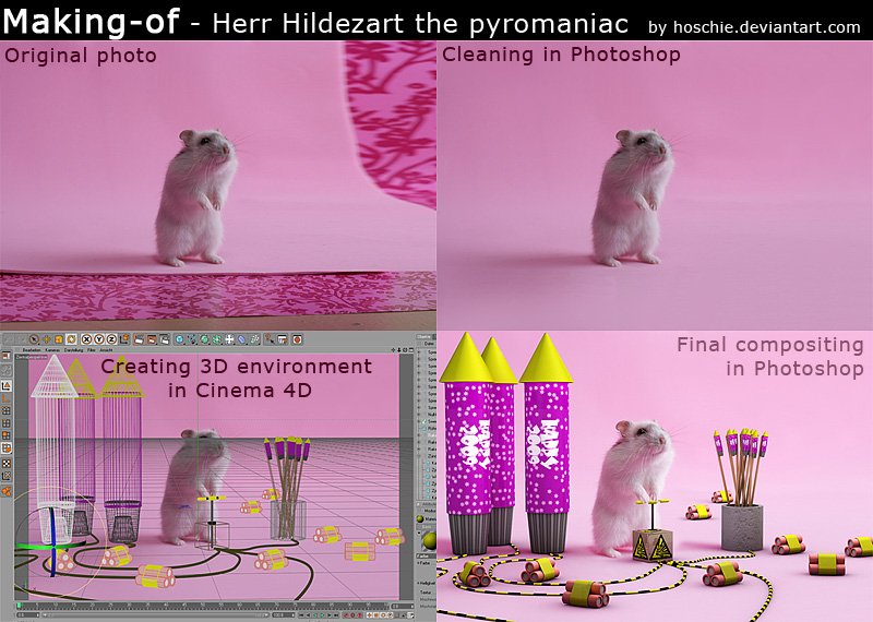 CGI c4d hamster hildezart cute animal compositing White Fur 3D silvester card