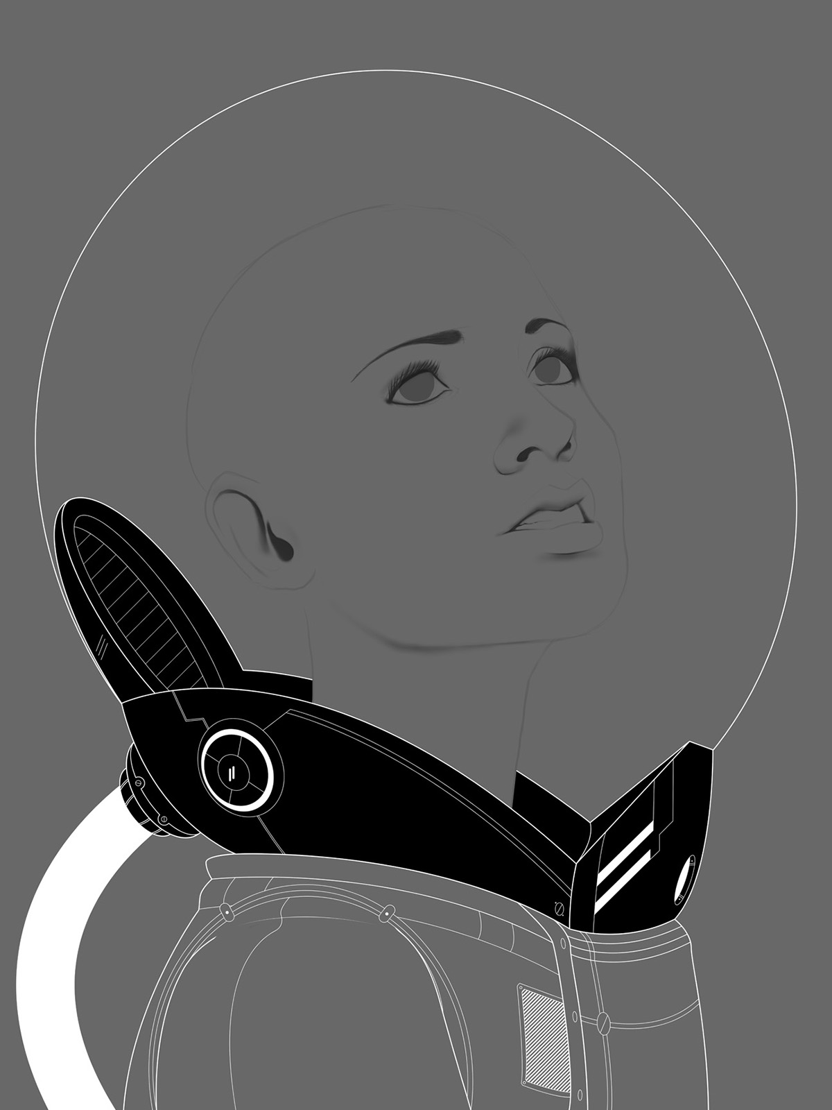 astronaut portrait girl space suit Helmet reflection stars alien