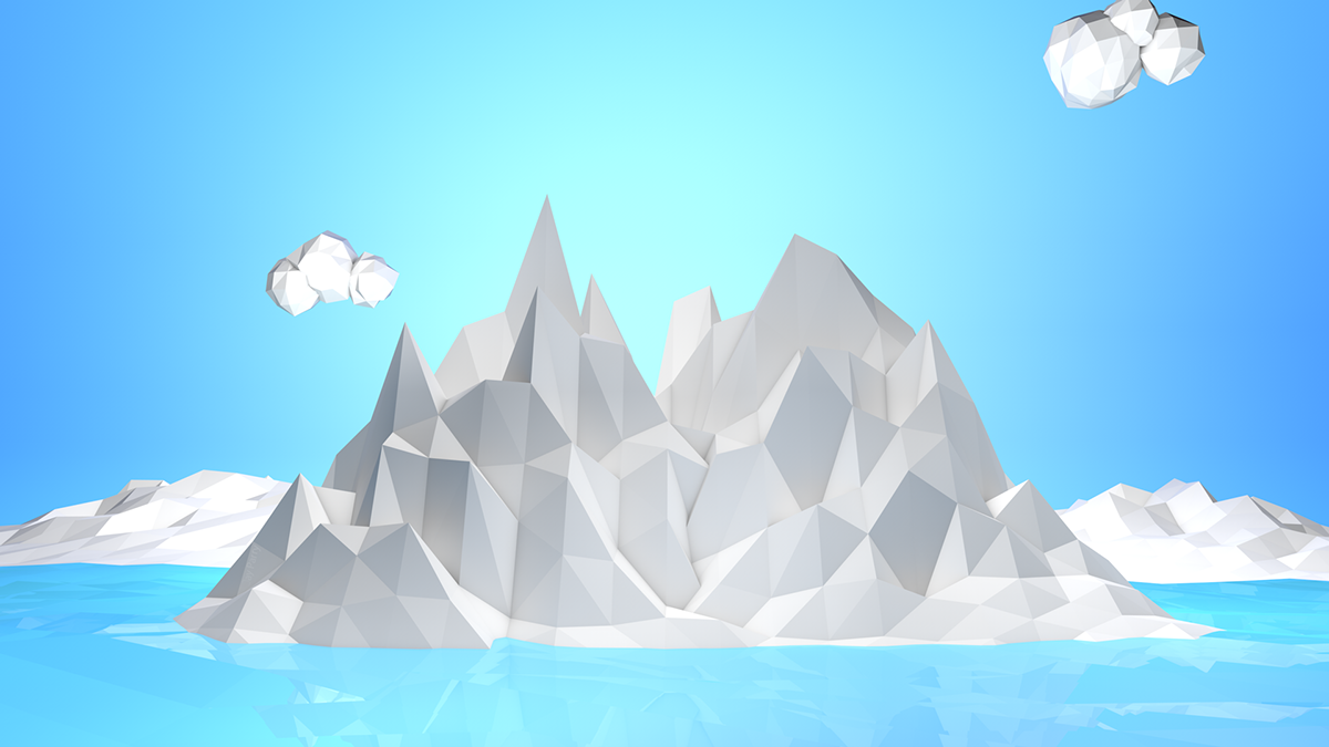3D Modelling cinema 4d Low Poly Landscape winter ice iceberg