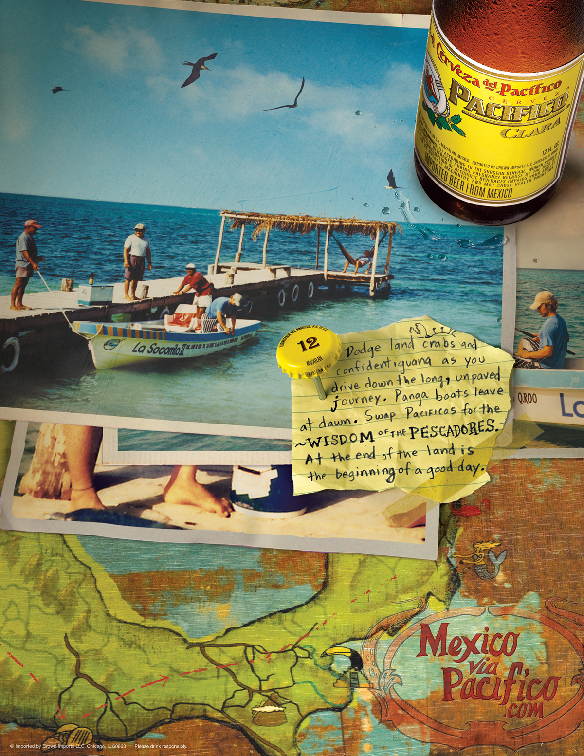 1998 Print Ad Pacifico CLARA Beer ~ Mazatlan Mexico Steamboat Girl Guitar Art 