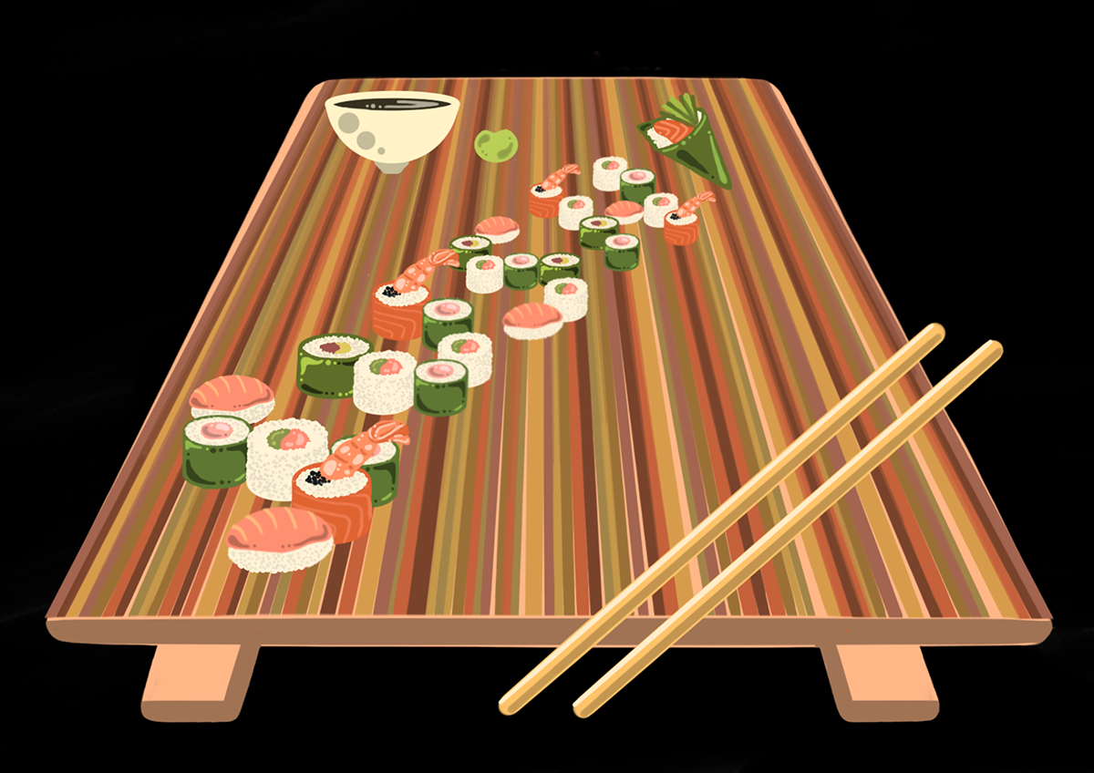 Food  typography   ILLUSTRATION  foodie Sushi Pizza noodles juice graphic design  graphic art artwork