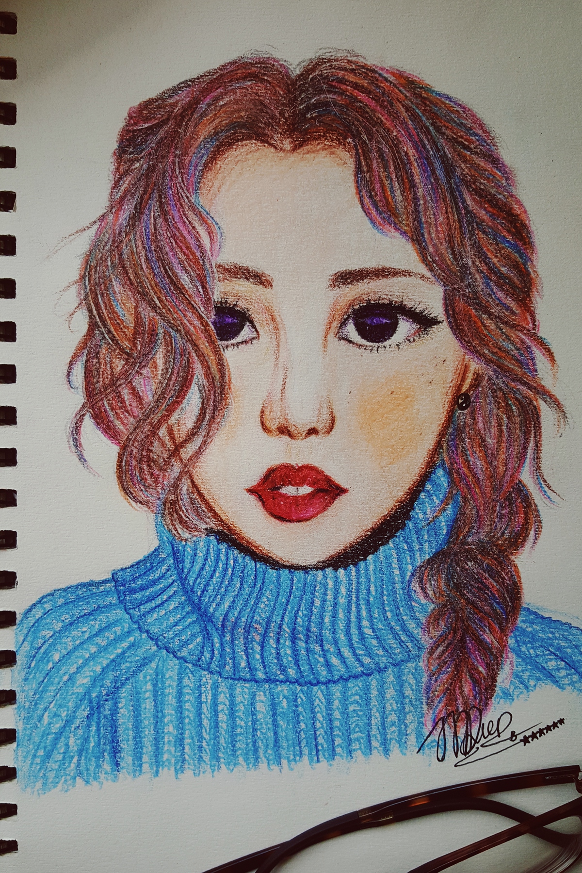 artwork pencildrawing portrait art handdrawing handdrawn sketch Freetime sketchoftheday girl ponymakeup colorful colorfulhair todayidraw