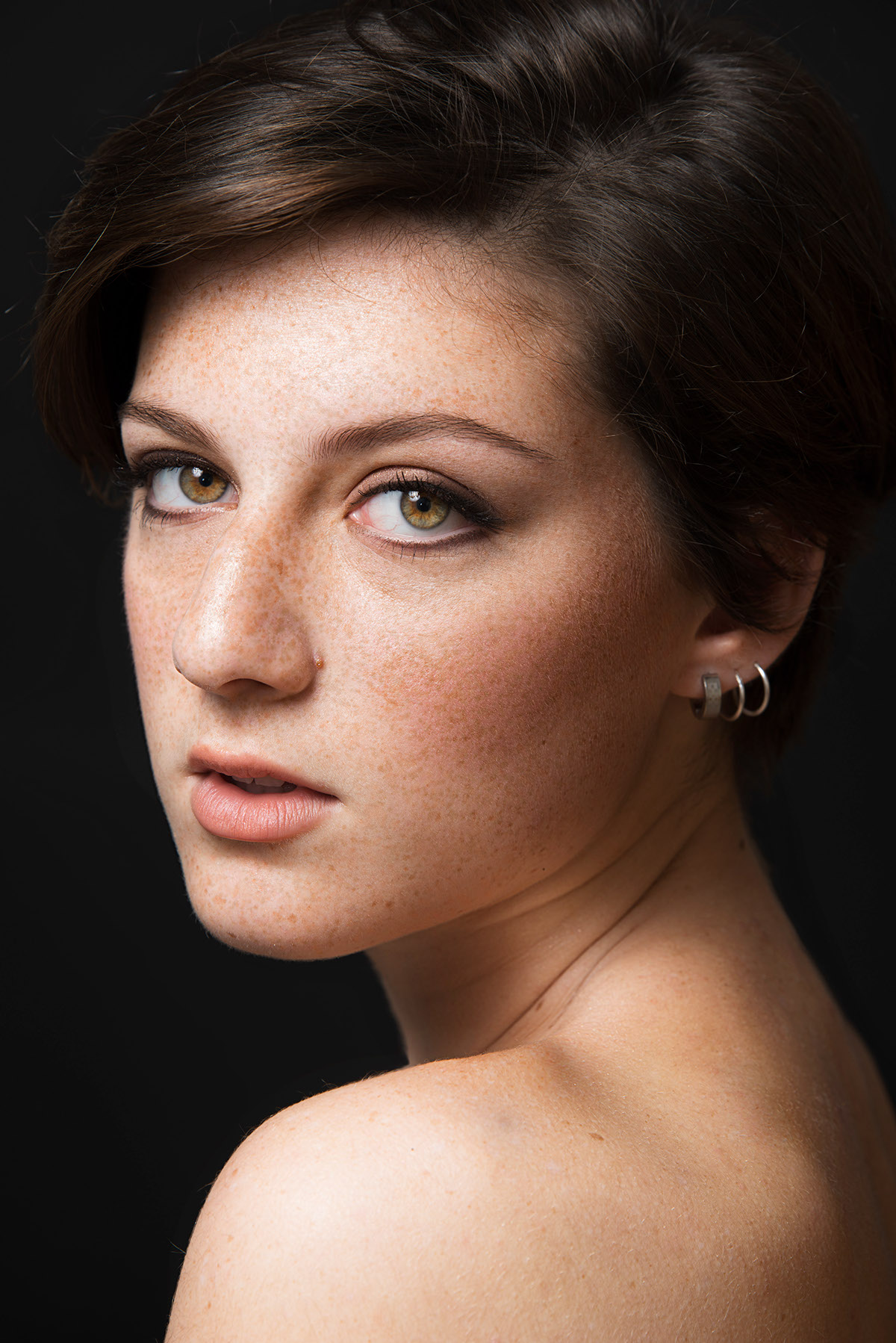 girl model natural skin freckles redhead beauty Beautiful portrait light Make Up lips eyes studio