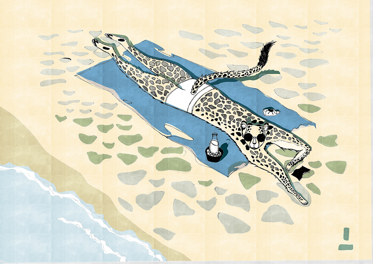 Guepard Cat punk summer beach cheetah stylazation poster handmade calendar july 2014