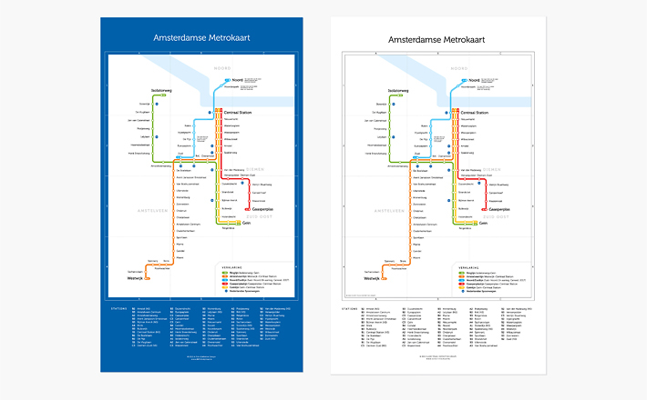 amsterdam Metronet map metro scheme GVB 52 lijn underground amsterdamse metrokaart routekaart