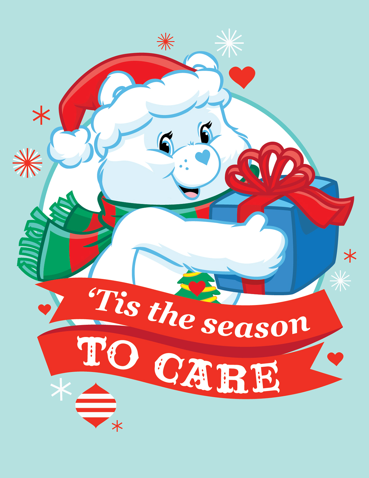 care bears care bear Christmas wish red green pattern snowflake Candy Cane stripe share bear cheer bear design santa