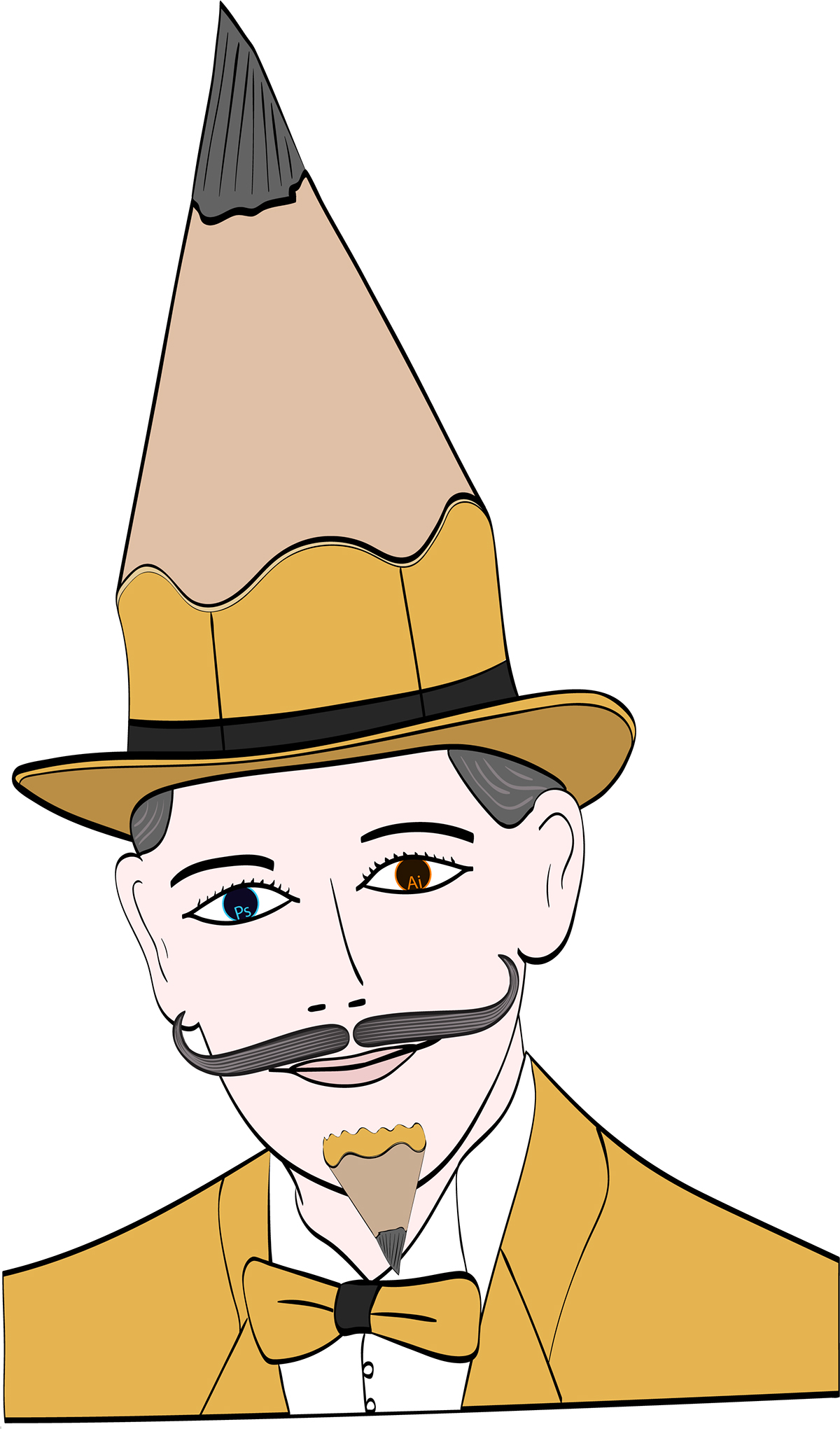Creativity gentleman moustache beard top hat hat man suit vector pencil