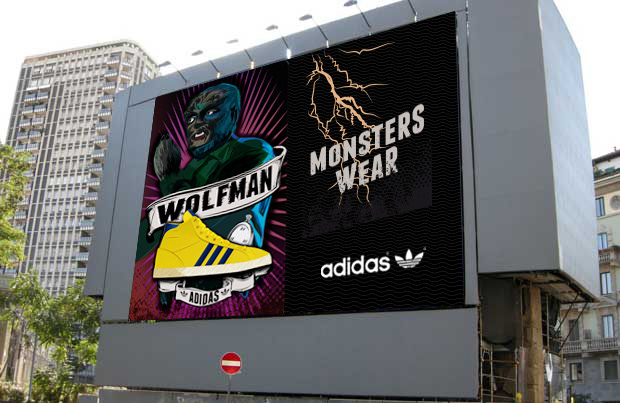 snekers adidas illustartion bilboard strret art monsters  dracula Wolfman mummy frankestein bela lugosi boris karlof sport sports