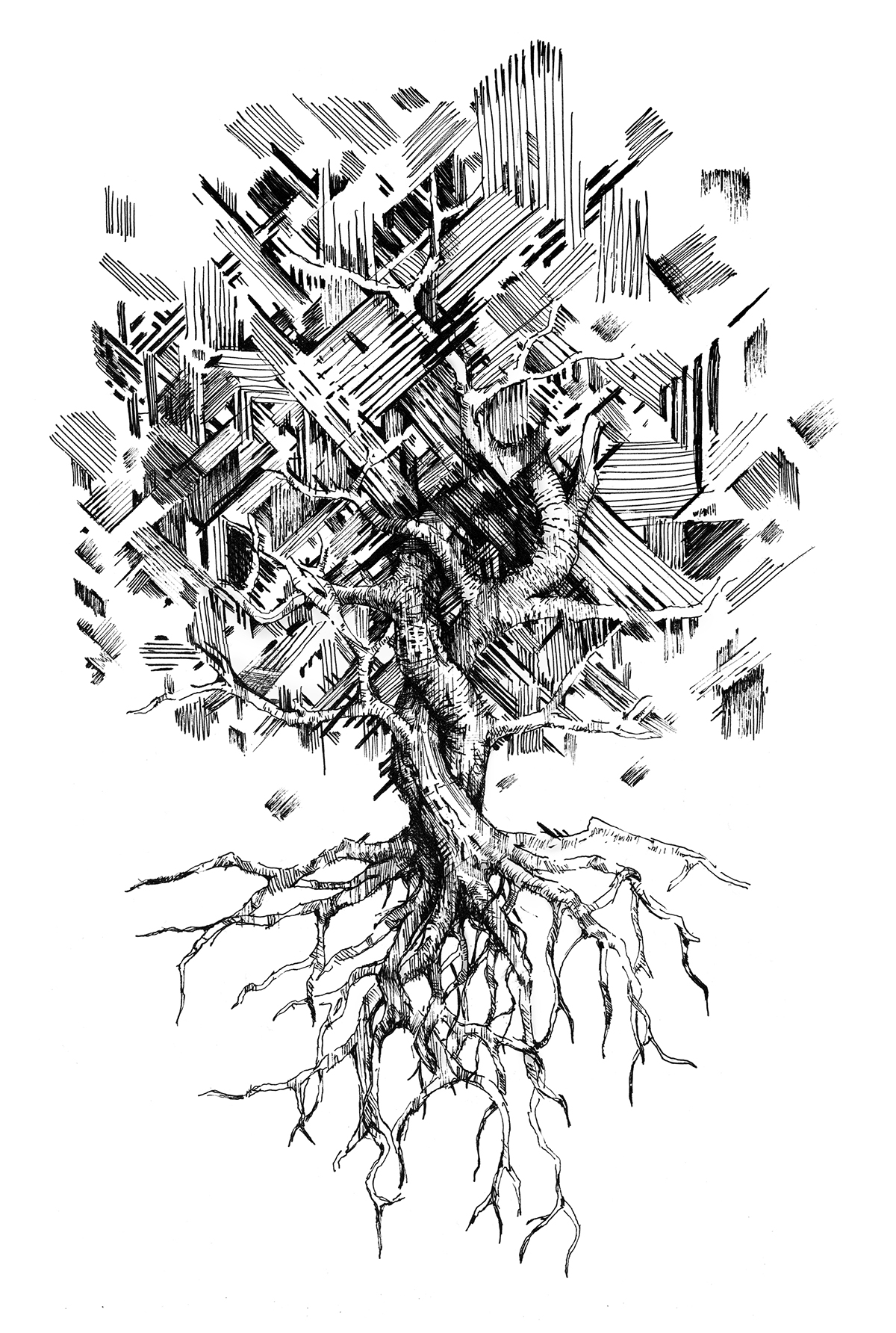 graphics art black and white spirituality energy vibration intrusion ink pencil sketches moleskine Tree  deep series creation