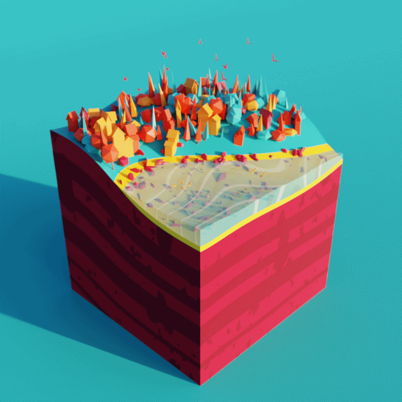 3D blender cube forest ILLUSTRATION  Landscape lowpoly Procedural sea village