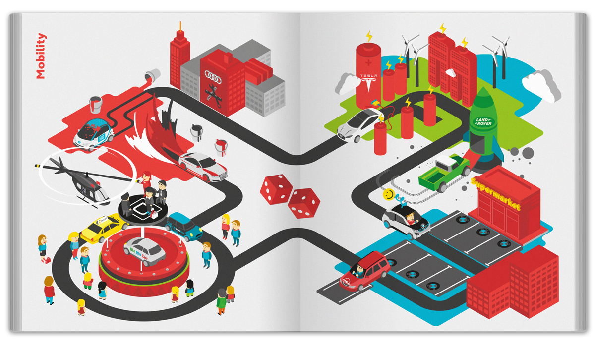 illustration book Isometric digital pac man mobility car wear Playing Cards cards connectivity ranking brands vector Illustrator Telecom
