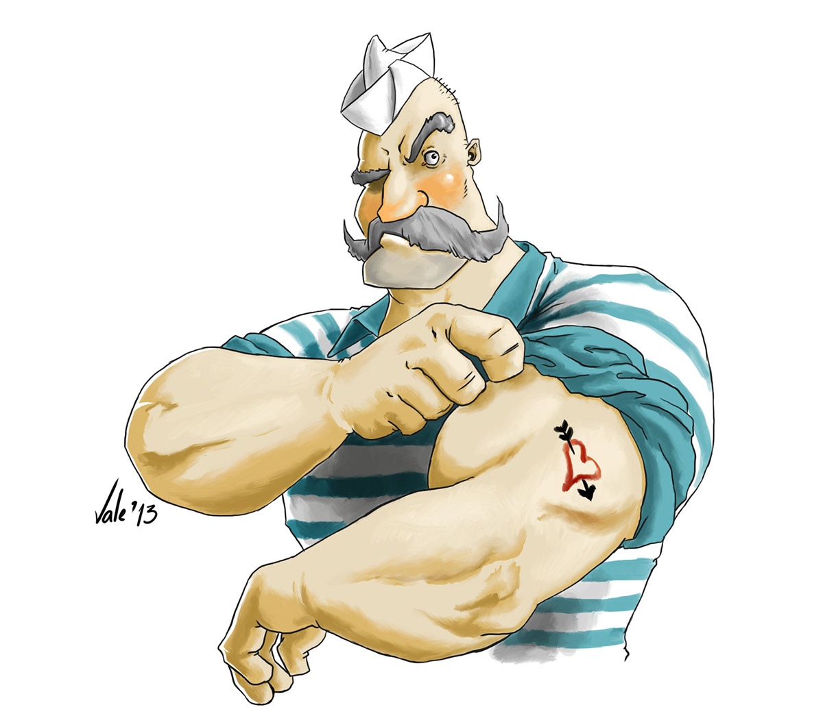 Sailor marino bigote moustache muscle tattoo