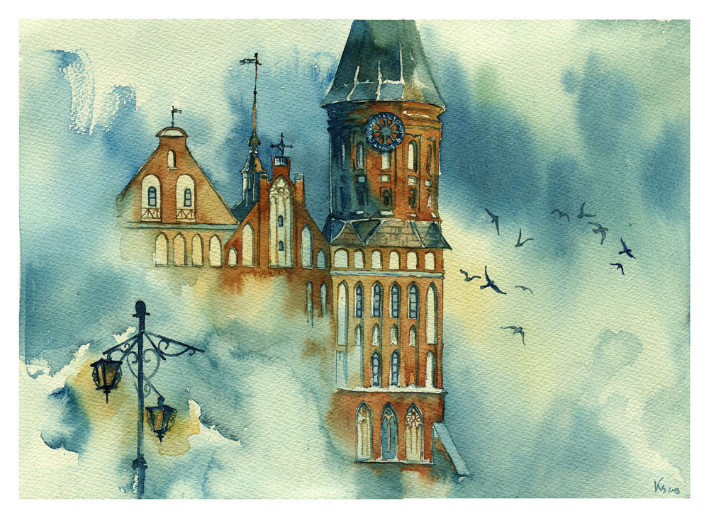 watercolor city gothic prague Lviv Kyiv SKY