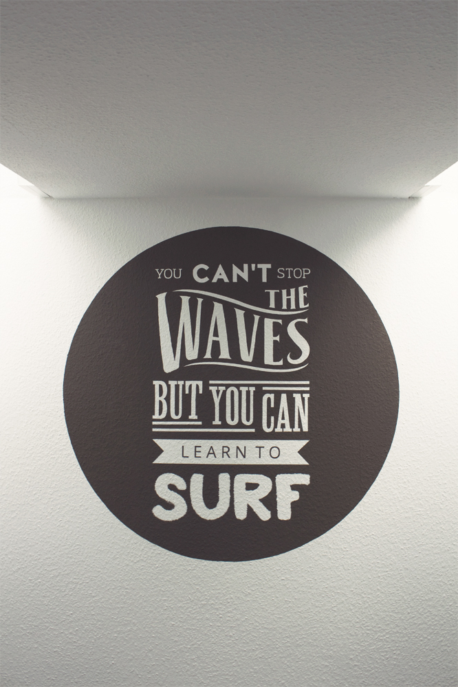 Surf surfing quote font process art lettering design Mural wall brown brush