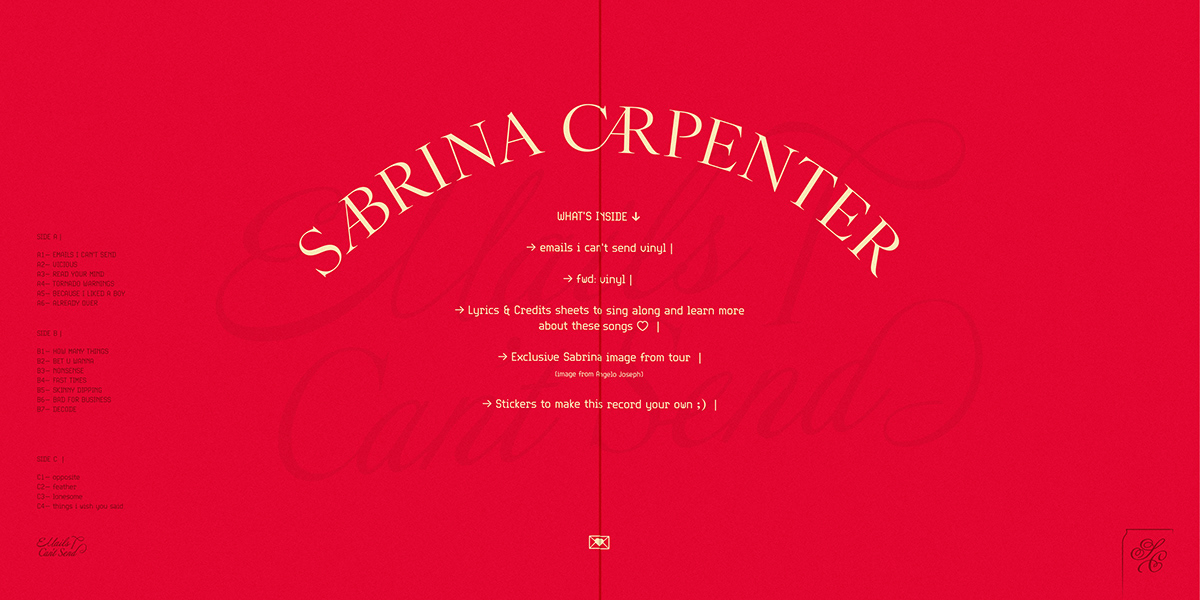 artwork emails i can't send record Sabrina carpenter vinyl packaging
