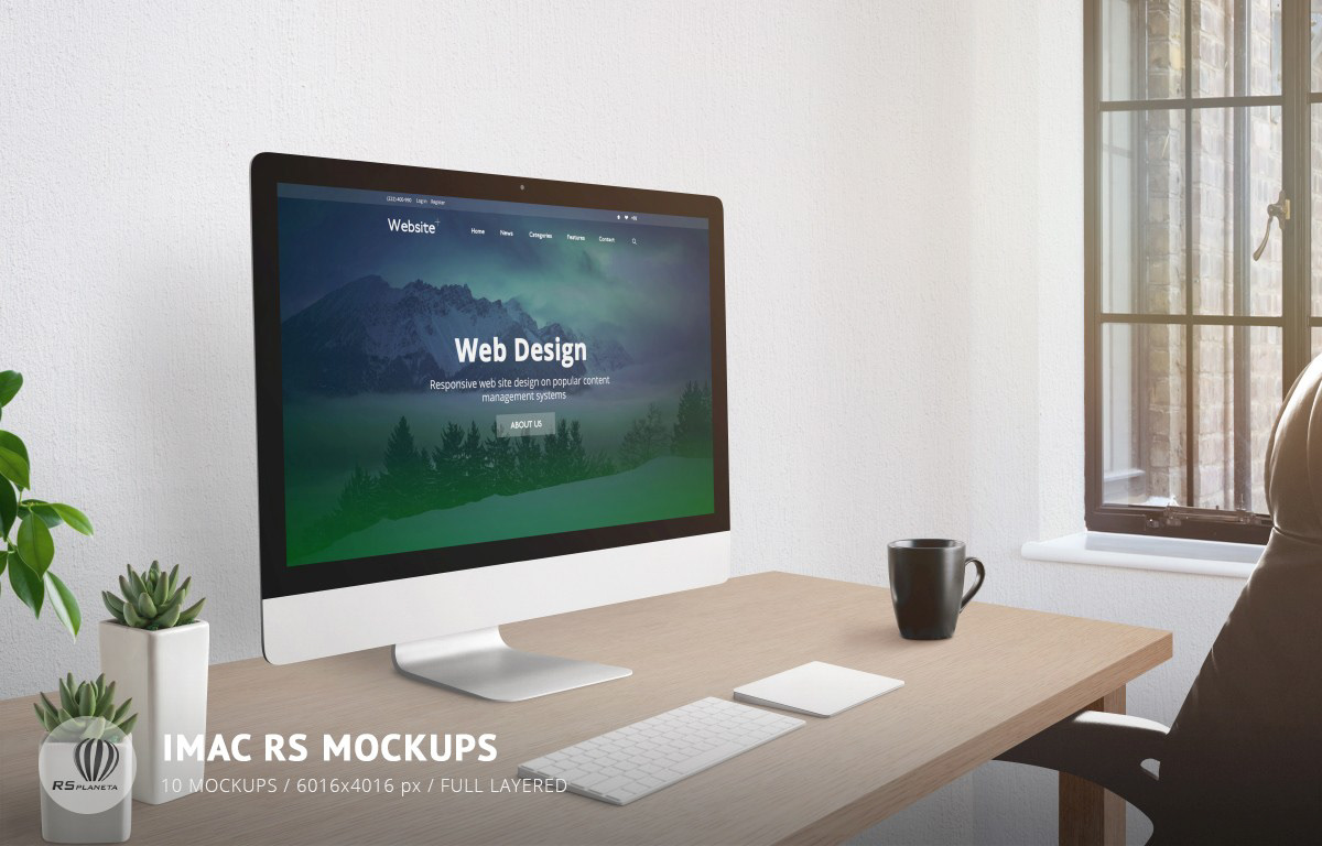 iMac apple Mockup Web Design  graphic design  wordpress Theme template Promotion photoshop