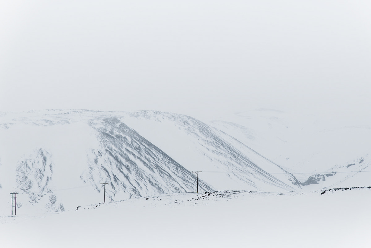 iceland Landscape industrial power electricity power lines electric high voltage snow winter mountains minimal minimalistic High Key Technology