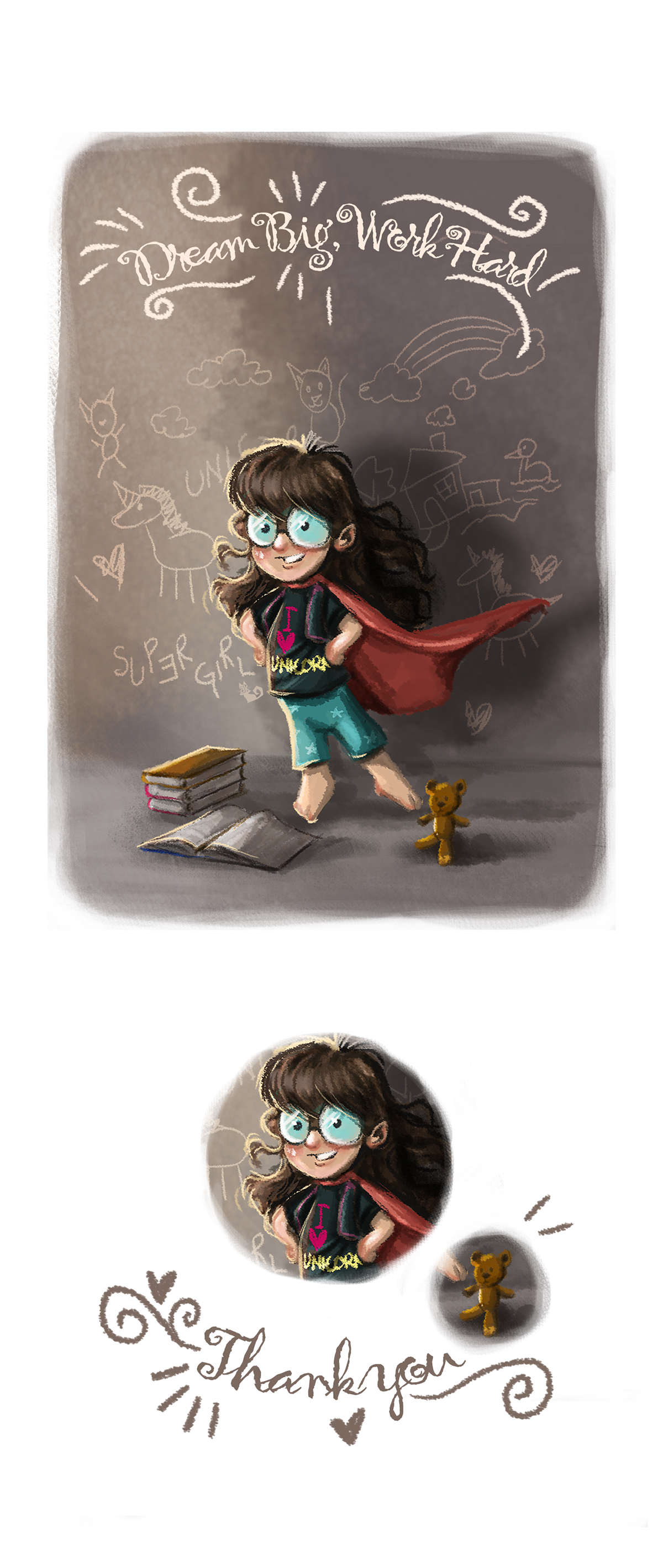 cute girl storybook character designing book worm nerd storytelling  