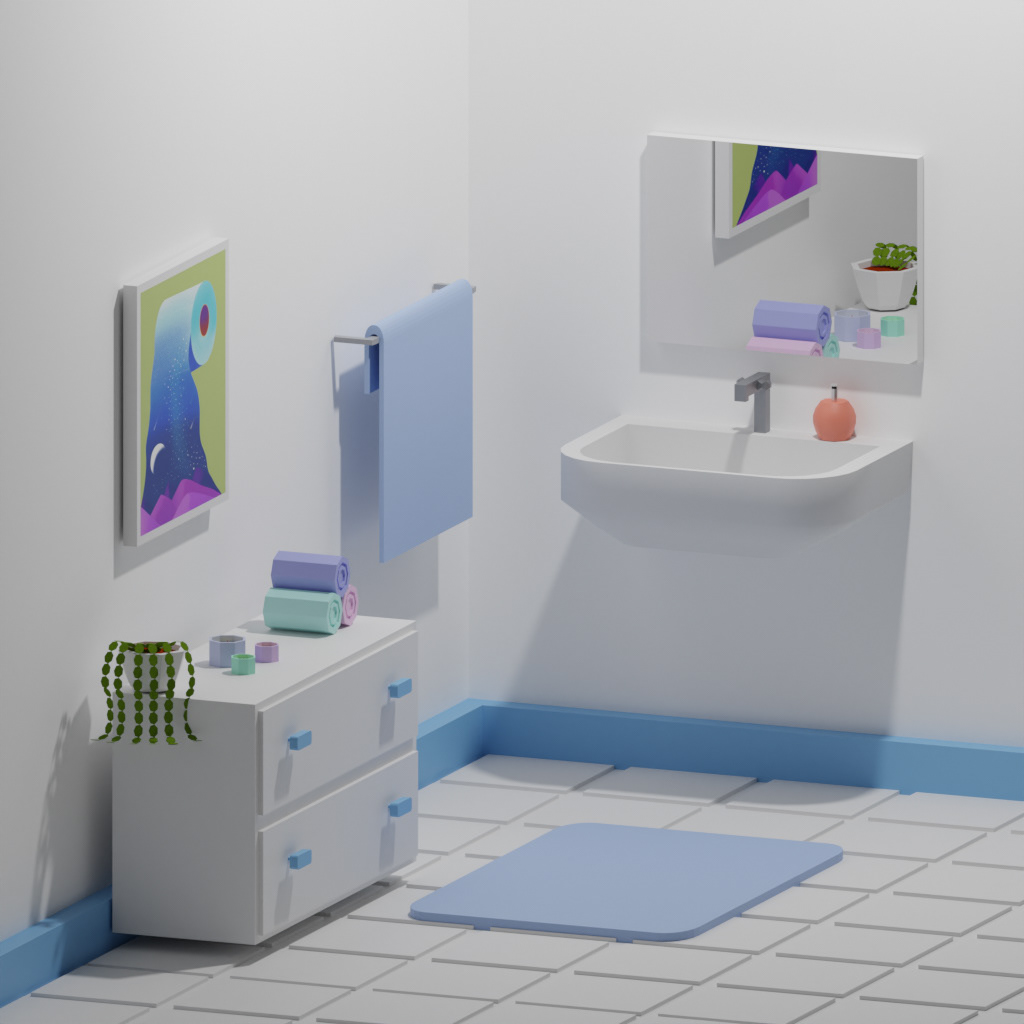 3D bathroom blender design Low Poly modeling Procreate Render