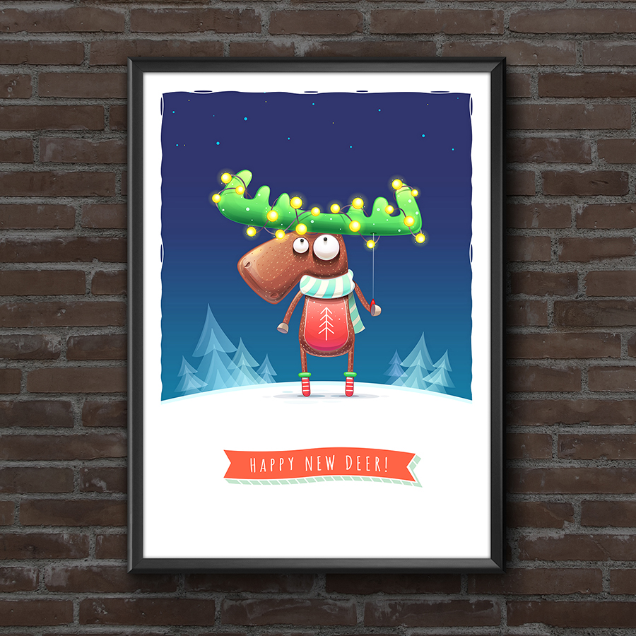Christmas deer ILLUSTRATION  cartoon funny animation  promo marlitoys poster art