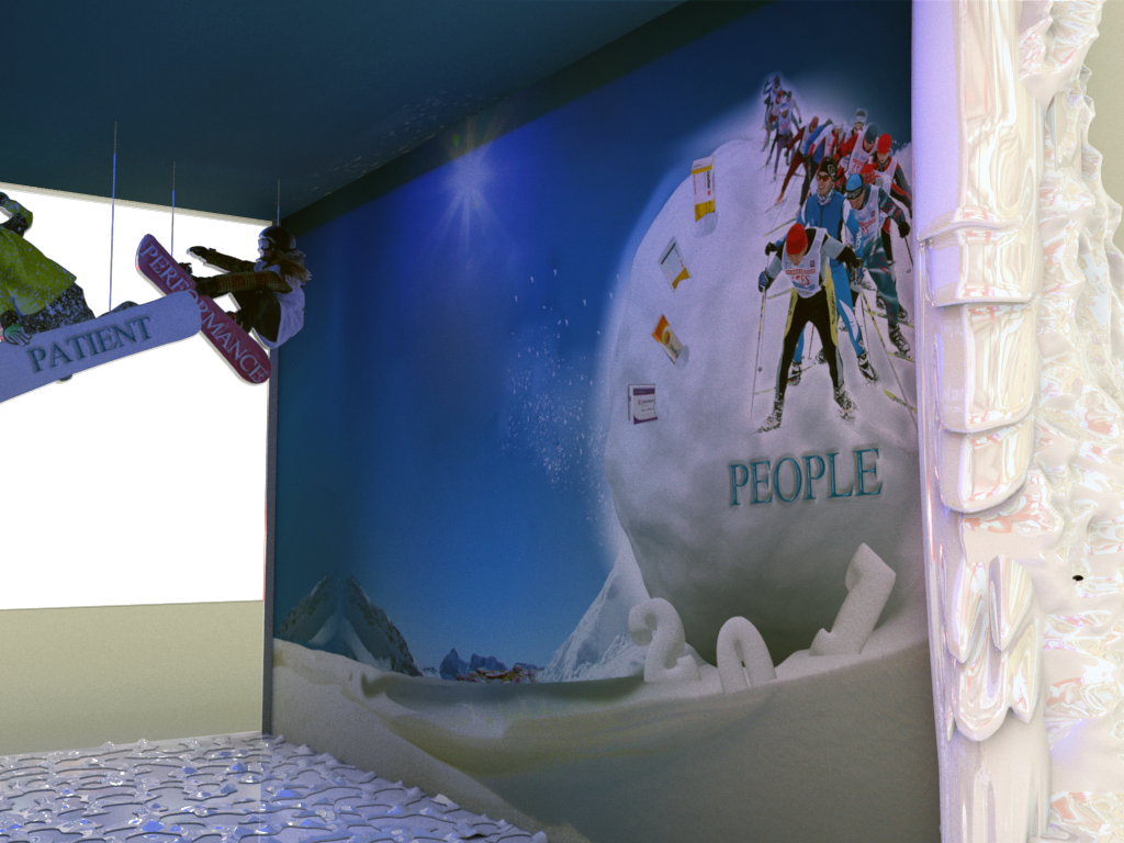 Stage Novartis ice target medical 3D 2D design Stage gate tunnel lights Animated Backdrop frame backdrop